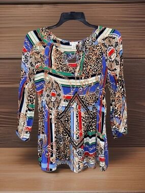 NwoT Spense Multicolor Leopard & Chain Print Long Sleeve Accordion Blouse-S